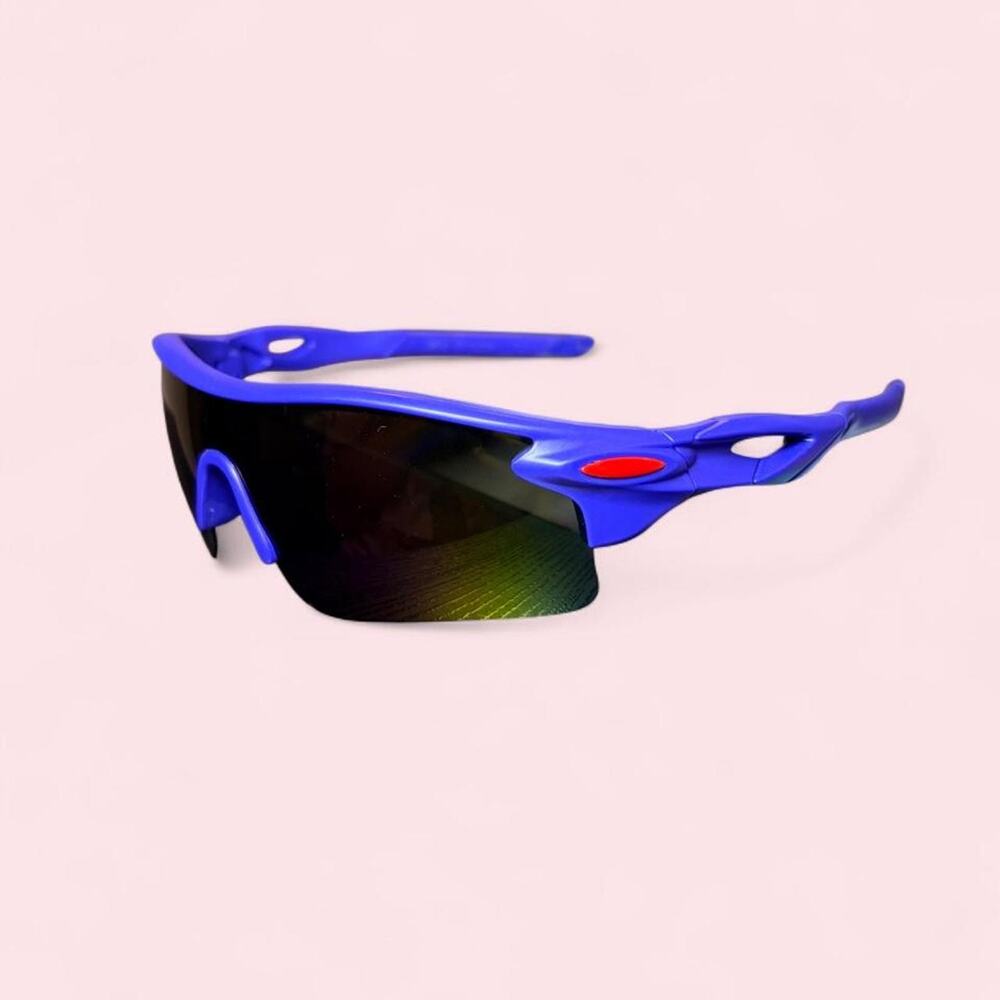 Electric blue wraparound shield sunglasses Y2k sporty cybercore moto festival